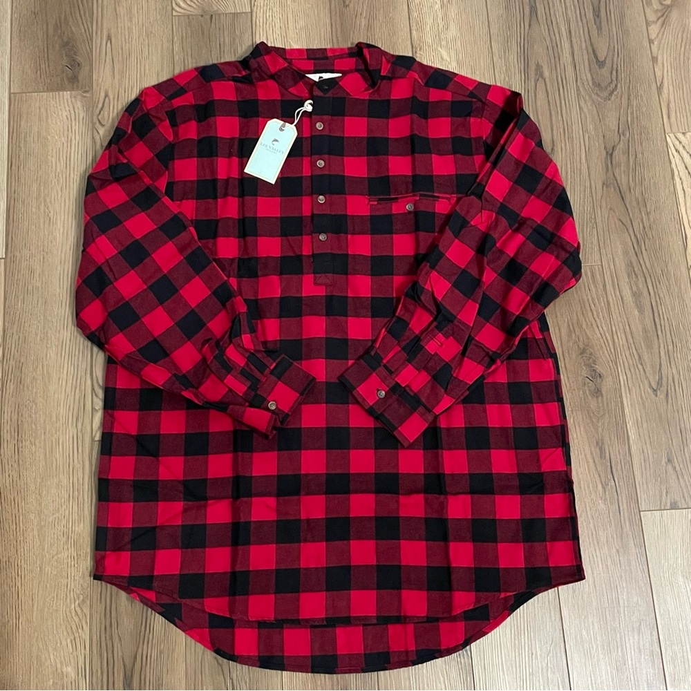 Lee Valley Checkered Red Black Ireland‎ Flannel Pullover Grandfather Shirt NEW